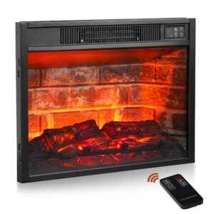 23 inch electric fireplace insert, realistic red bricks electric fireplace with remote control, 3 adjustable led brightness flames, overheat protection, 1400w faux fireplace for bedroom