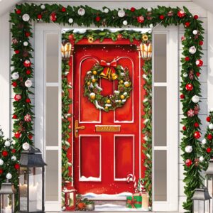 leyndo christmas door cover decoration merry christmas red door cover backdrop xmas party photography background holiday door hanging cover door cover banner for outdoor home indoor winter new year