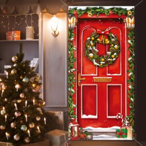 Leyndo Christmas Door Cover Decoration Merry Christmas Red Door Cover Backdrop Xmas Party Photography Background Holiday Door Hanging Cover Door Cover Banner for Outdoor Home Indoor Winter New Year