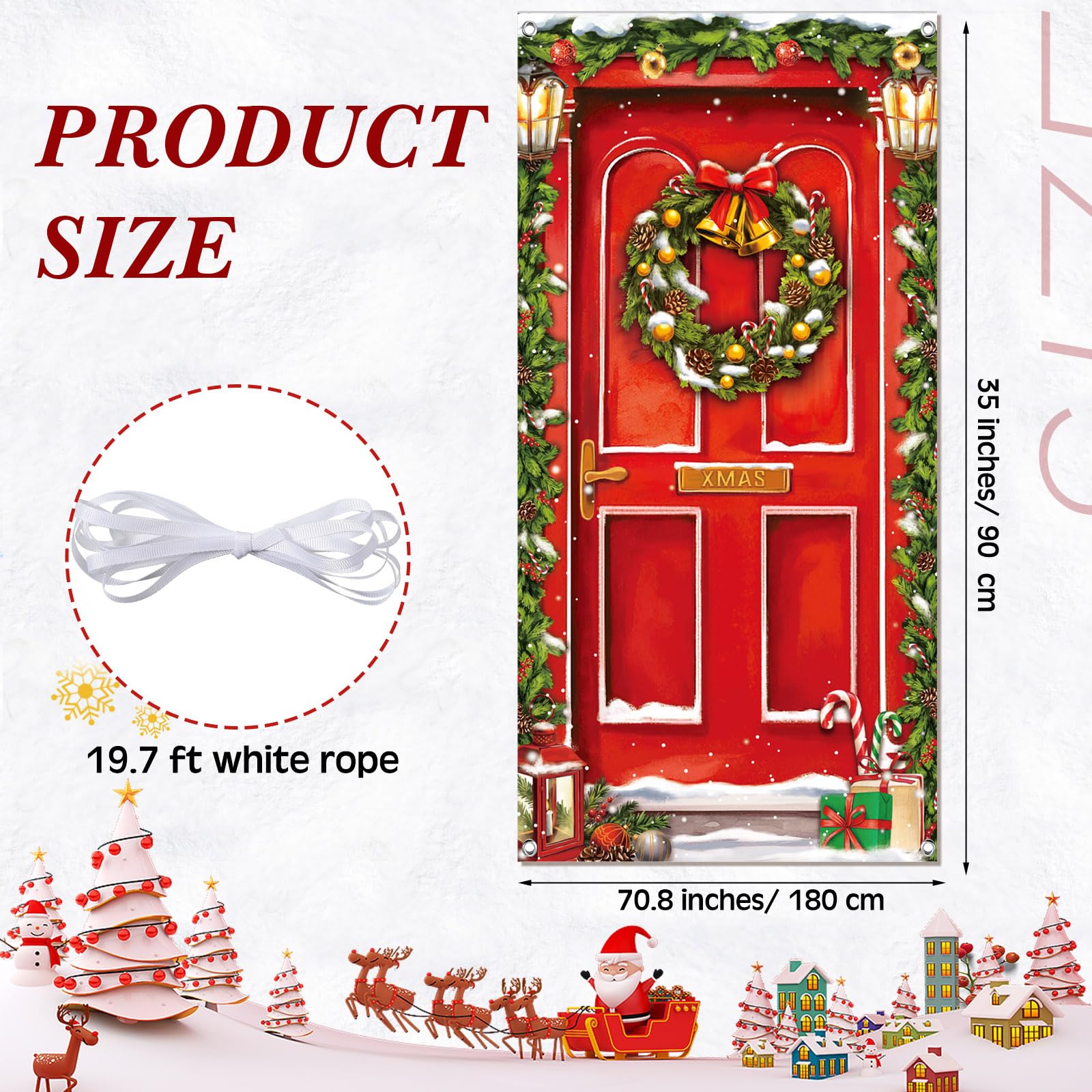 Leyndo Christmas Door Cover Decoration Merry Christmas Red Door Cover Backdrop Xmas Party Photography Background Holiday Door Hanging Cover Door Cover Banner for Outdoor Home Indoor Winter New Year