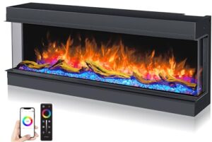 3-sided electric fireplace heater 80" smart wifi- enabled electric fireplace unit with 251 color flames combinations, 3000/1500watt heater wall mount & recessed fireplace inserts -black
