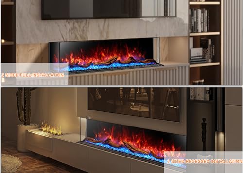 3-Sided Electric Fireplace Heater 80" Smart WiFi- Enabled Electric Fireplace Unit with 251 Color Flames Combinations, 3000/1500Watt Heater Wall Mount & Recessed Fireplace Inserts -Black