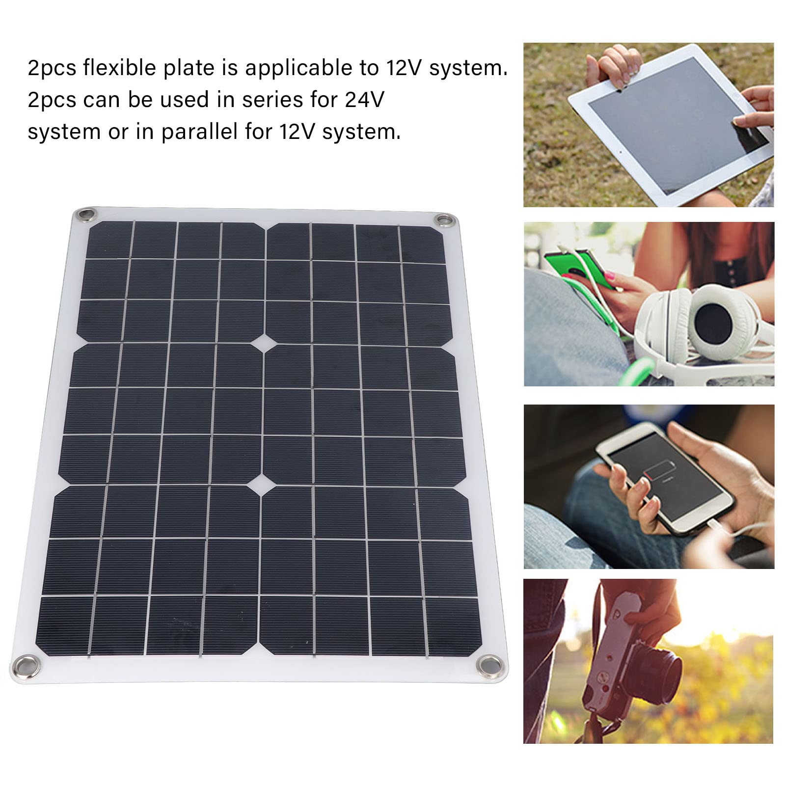 Solar Charger Board 20W Power Solar Panel Flexible Waterproof Battery Charger for Outdoor Vehicles Fishing Boats Houses