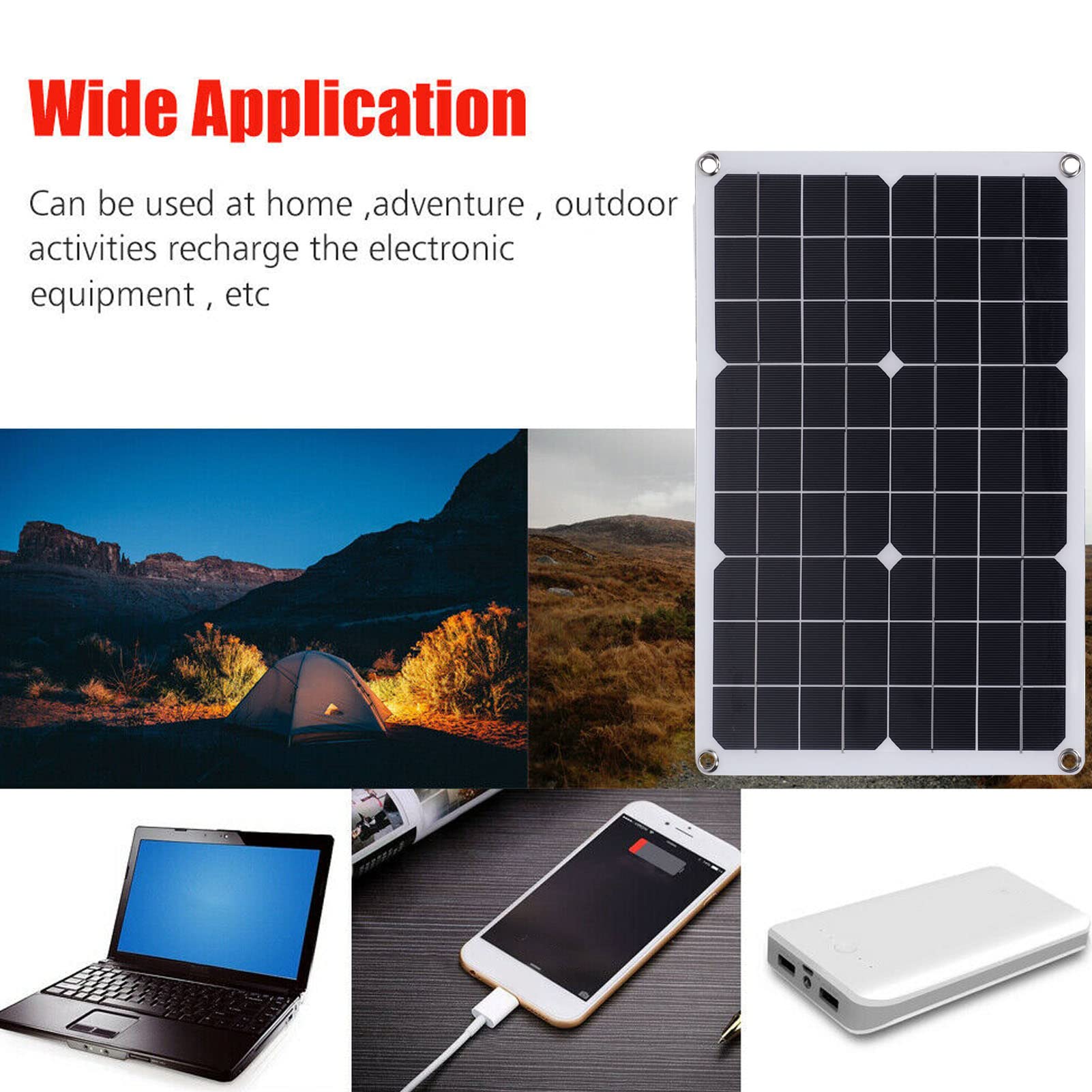 Solar Charger Board 20W Power Solar Panel Flexible Waterproof Battery Charger for Outdoor Vehicles Fishing Boats Houses