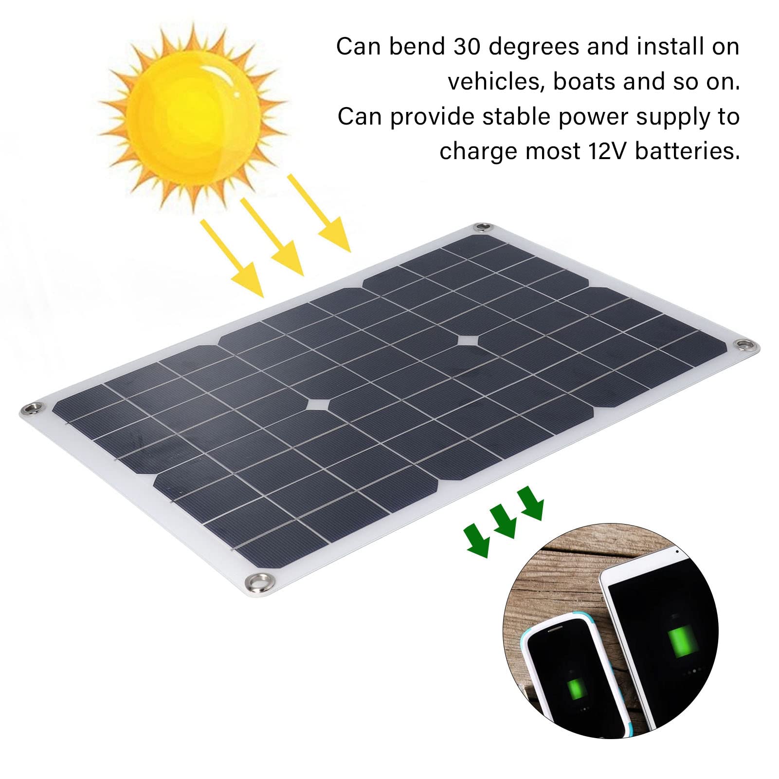 Solar Charger Board 20W Power Solar Panel Flexible Waterproof Battery Charger for Outdoor Vehicles Fishing Boats Houses