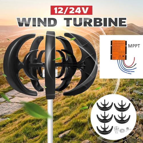 HENGJINGTR Efficient Horizontal Wind Turbine,2000W Low Noise High Efficiency 12V/24V/48V Vertical Wind Turbine Generator Suitable for Patios and Gardens(Black),24v