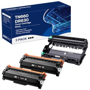 wearec compatible toner cartridge & drum unit replacement for brother tn660 tn-660 tn630 dr630 work with hl-l2300d hl-l2360dw dcp-l2520dw mfc-l2700dw mfc-l2740dw printer (black, 3 pack)