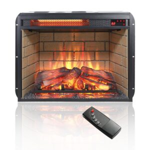 23 inch electric fireplace insert, infrared quartz heater with wall tiles background, 1500 w, 5018 btu, overheating protection, remote, timer