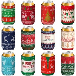 tiamon 12 pcs christmas ugly sweater beer can sleeves xmas can cooler sleeves funny christmas can covers drink beverages bottle sleeves holiday party gift decorations supplies