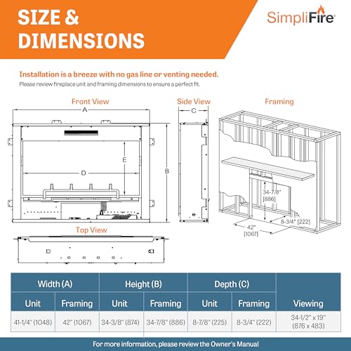 SimpliFire Inception 36" Electric Fireplace with Mantel Option - Digital Spark Technology True-to-Life Flames, Glowing Embers, Hand-Painted Logs, WiFi IntelliFire App, Voice & Remote Control - Folio