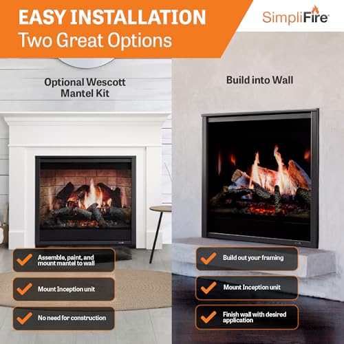 SimpliFire Inception 36" Electric Fireplace with Mantel Option - Digital Spark Technology True-to-Life Flames, Glowing Embers, Hand-Painted Logs, WiFi IntelliFire App, Voice & Remote Control - Folio