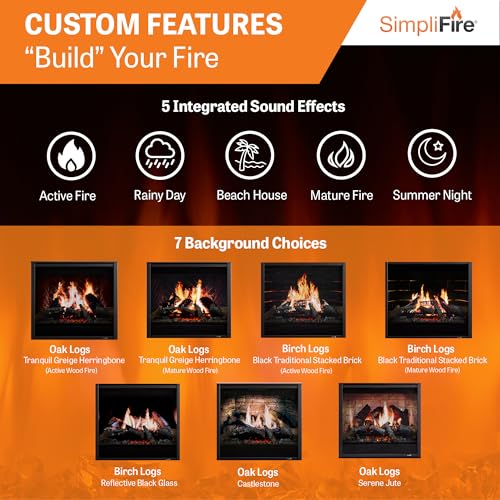 SimpliFire Inception 36" Electric Fireplace with Mantel Option - Digital Spark Technology True-to-Life Flames, Glowing Embers, Hand-Painted Logs, WiFi IntelliFire App, Voice & Remote Control - Folio