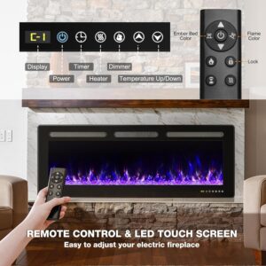 Manastin 50" Electric Fireplace Insert Ultra-Thin Recessed Wall Mounted Fireplace Insert 750/1500W Adjustable Flame Linear Fireplace Heater with 12h Timer/Remote Control/Touch Screen/Crystal Stone