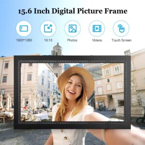 Togcey 15.6 Inch Digital Picture Frame WiFi Smart Digital Photo Frame 32GB, Electronic Picture Frame IPS HD Touchscreen Programmable, Auto-Rotate, Share Photos Instantly