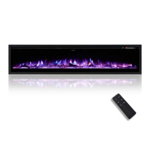 luxoak electric fireplace inserts 60 inch wall mounted black fireplaces heater adjustable modern flame color for living room log set crystal fire place with remote timer