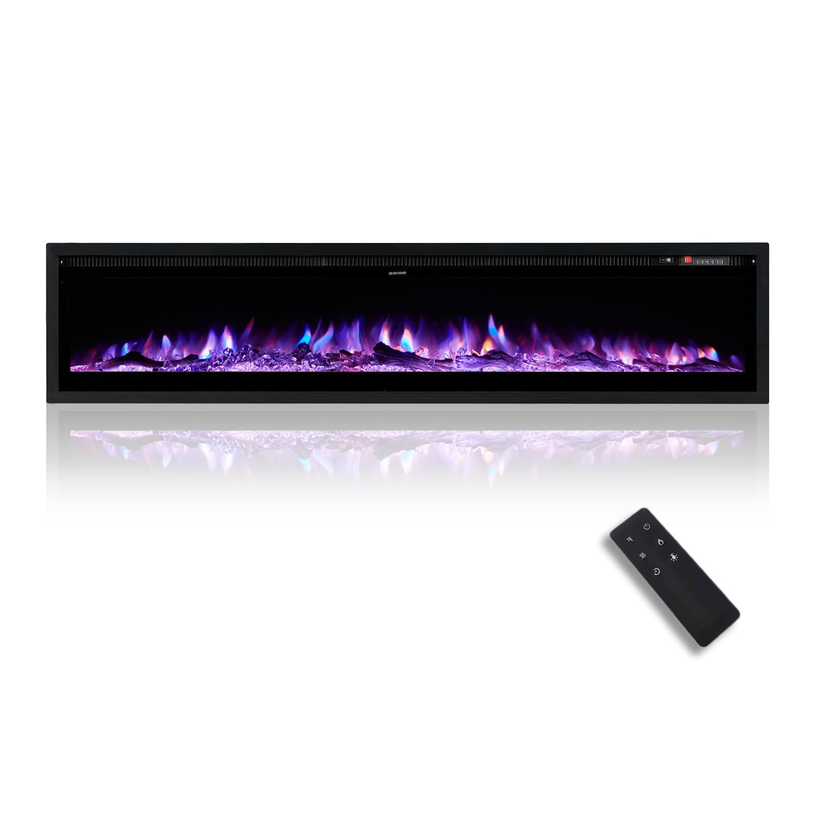 LUXOAK Electric Fireplace Inserts 60 Inch Wall Mounted Black Fireplaces Heater Adjustable Modern Flame Color for Living Room Log Set Crystal Fire Place with Remote Timer