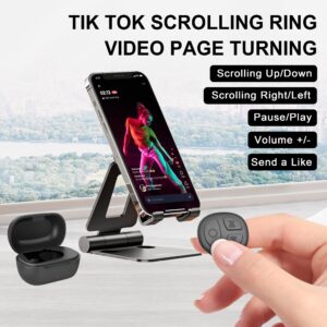 SOFAMIRI TikTok Scrolling Ring Remote Control Kindle App Page Turner Bluetooth Media Button Remote Selfie TIK Tok Scrolling Ring for iPhone iPad iOS Android (D02, Black)