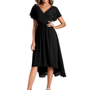 Ever-Pretty Women's Chiffon V-Neck Short Wedding Guest Dress with Ruffled Sleeves Black US12