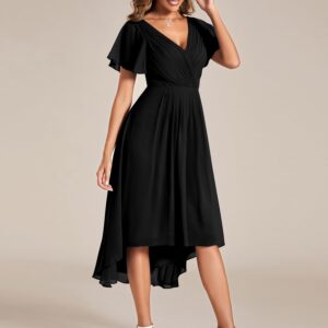 Ever-Pretty Women's Chiffon V-Neck Short Wedding Guest Dress with Ruffled Sleeves Black US12