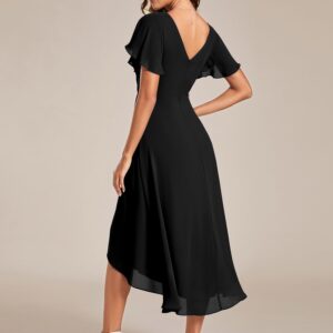 Ever-Pretty Women's Chiffon V-Neck Short Wedding Guest Dress with Ruffled Sleeves Black US12