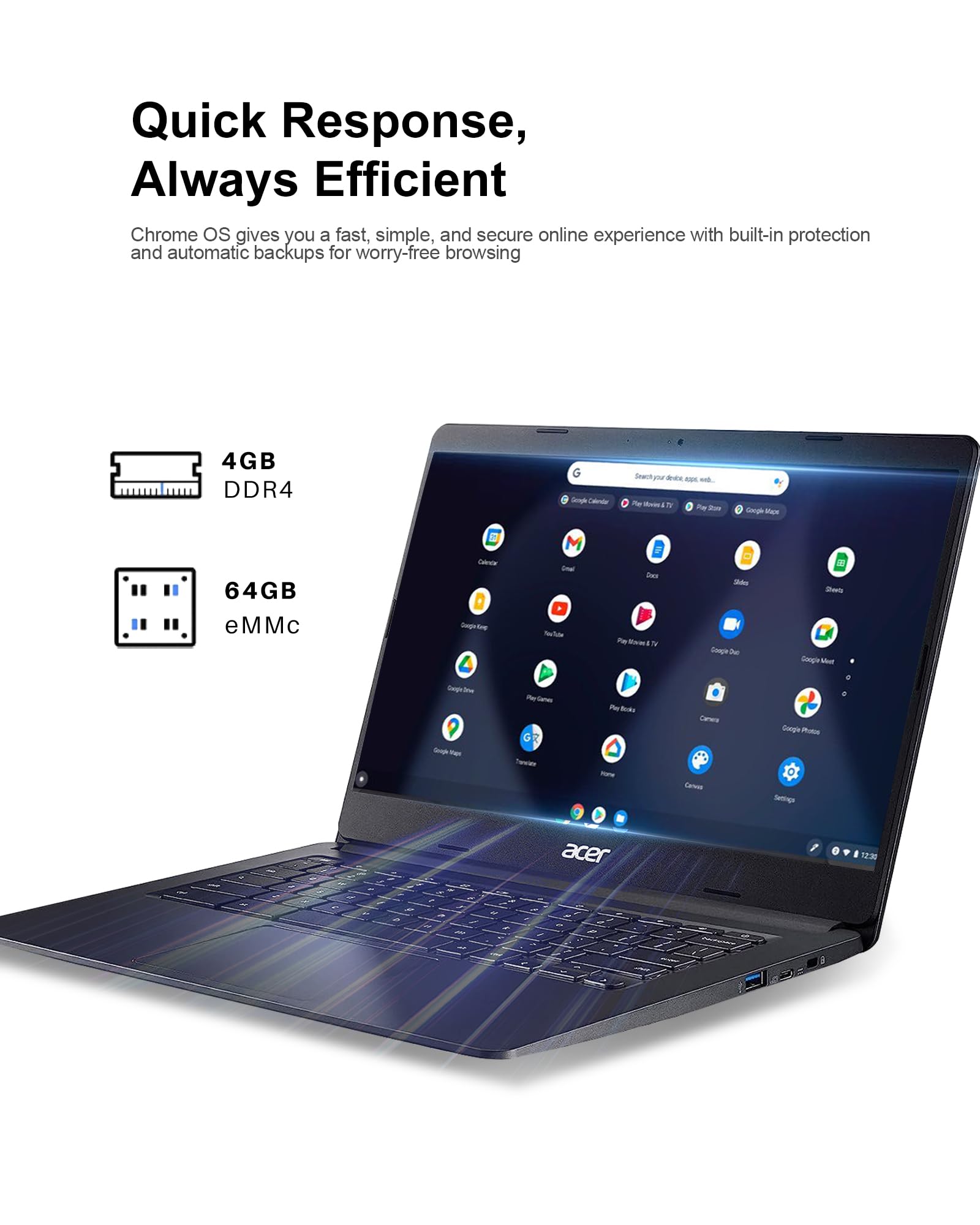 acer Chromebook 314 Laptop, 14" FHD Touchscreen, Dual-core Intel Celeron N4020, 4GB RAM, 64GB eMMC, Intel UHD Graphics, Thin and Portable, 12.5H Long Battery, WiFi, Bluetooth, Chrome OS