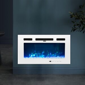 vingli electric fireplace insert 30 inch with remote control, 3d realistic flames fireplace heater insert with 12 adjustable brightness flames and fuelbed, 1500w, white