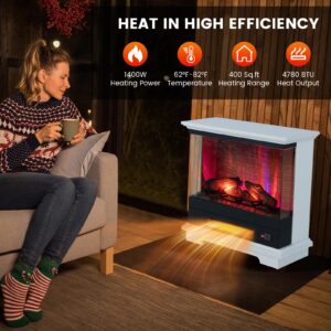 ORALNER 27” Electric Fireplace with Mantel, 3-Sided Glass View, Wooden Surround Firebox, Freestanding Fireplace Heater w/ 7 Flame Colors, Remote & 6H Timer, Overheat Protection, 1400W (White)