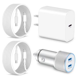 iphone 15/15 pro max car charger, 40w dual usb c fast car adapter power cigarette lighter charger + 2 x 6ft usb-c to c cable + 20w usb c charger block for iphone 15/15 plus/15 pro max, ipad, pixel 8/7