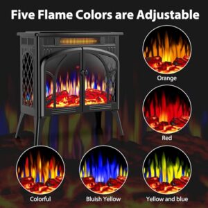 ZAFRO Electric Fireplace Heater,5,100 BTU Freestanding Fireplace with Remote Control and Timing Function,Adjustable Flame Color,500W/1500W,Black