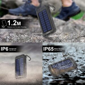 Rasbes Solar Charger, Portable 38800mAh Solar Power Bank IPX5 Waterproof with Built-in Solar Panel Charger and LED Flashlight, Solar Phone Charger Battery Pack for All CellPhones. (Black)