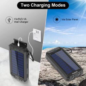 Rasbes Solar Charger, Portable 38800mAh Solar Power Bank IPX5 Waterproof with Built-in Solar Panel Charger and LED Flashlight, Solar Phone Charger Battery Pack for All CellPhones. (Black)