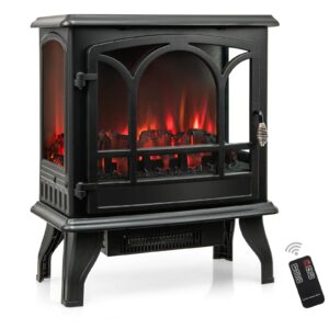 oralner electric fireplace heater, 23-inch freestanding fireplace stove with realistic flame effect, remote & 6h timer, overheat protection, portable fireplace for living room bedroom, 1400w, black