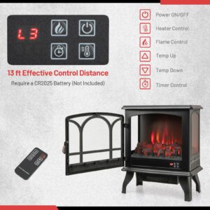 ORALNER Electric Fireplace Heater, 23-Inch Freestanding Fireplace Stove with Realistic Flame Effect, Remote & 6H Timer, Overheat Protection, Portable Fireplace for Living Room Bedroom, 1400W, Black