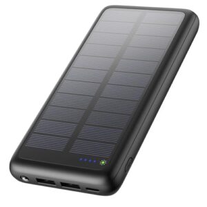 hiluckey solar charger 27000mah power bank usb c portable solar charger with 3 usb ports 5v/3a fast charging external battery pack for cell phone tablet