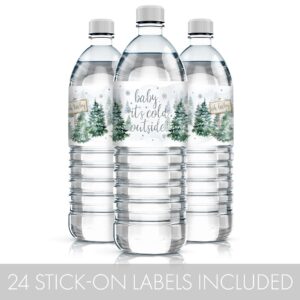 Baby It's Cold Outside Winter Baby Shower Water Bottle Labels, Waterproof Stickers for Water Bottles - 24 Count