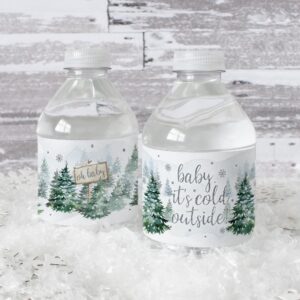 Baby It's Cold Outside Winter Baby Shower Water Bottle Labels, Waterproof Stickers for Water Bottles - 24 Count