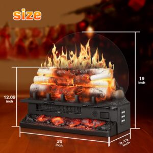 Xbeauty 20" Electric Fireplace Logs Heater,750W/1500WInsert Heater,Simulated Nature Sounds,5 Flame Brightness&Speed/Remote Control/Timer,with Flame Projection Board,for Home and Office Decor