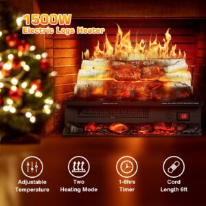 Xbeauty 20" Electric Fireplace Logs Heater,750W/1500WInsert Heater,Simulated Nature Sounds,5 Flame Brightness&Speed/Remote Control/Timer,with Flame Projection Board,for Home and Office Decor