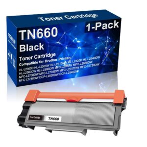 1-pack compatible high capacity tn660 tn-660 printer toner cartridge used for brother hl-l2305w hl-l2320d hl-l2380dw mfc-l2700dw mfc-l2707dw dcp-l2540dw printer (black 2,600 pages)