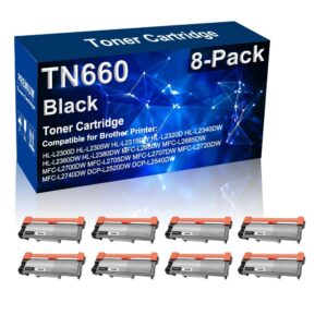 8-pack compatible high capacity tn660 tn-660 printer toner cartridge used for brother hl-l2305w hl-l2320d hl-l2380dw mfc-l2700dw mfc-l2707dw dcp-l2540dw printer (black)