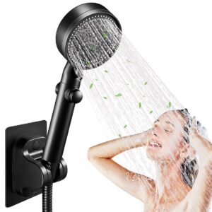 5 functions shower head shower head with handheld high pressure-full body coverage powerful rain hard water softener filtered shower head(black)