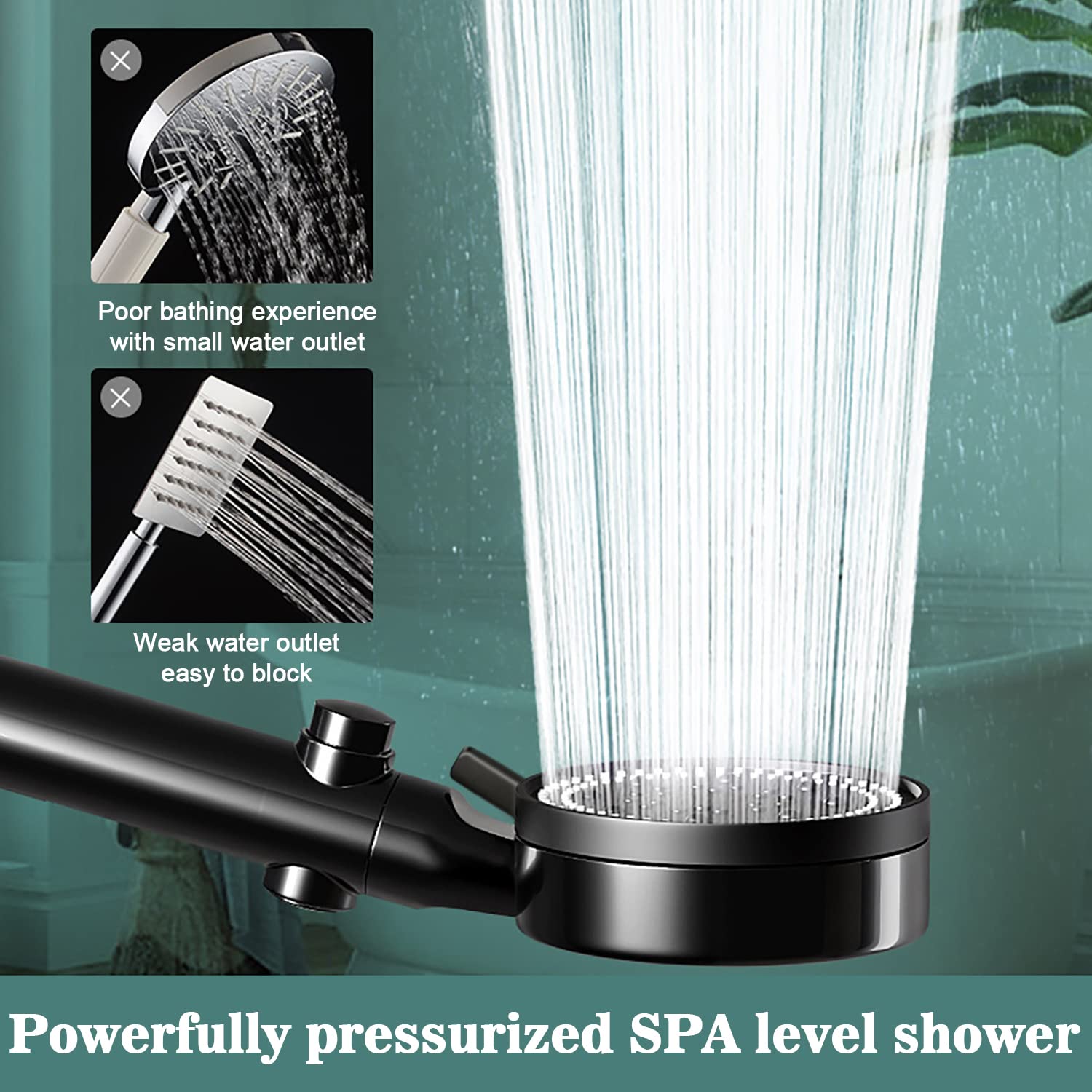 5 Functions Shower Head Shower Head with Handheld High Pressure-Full Body Coverage Powerful Rain Hard Water Softener Filtered Shower Head(Black)