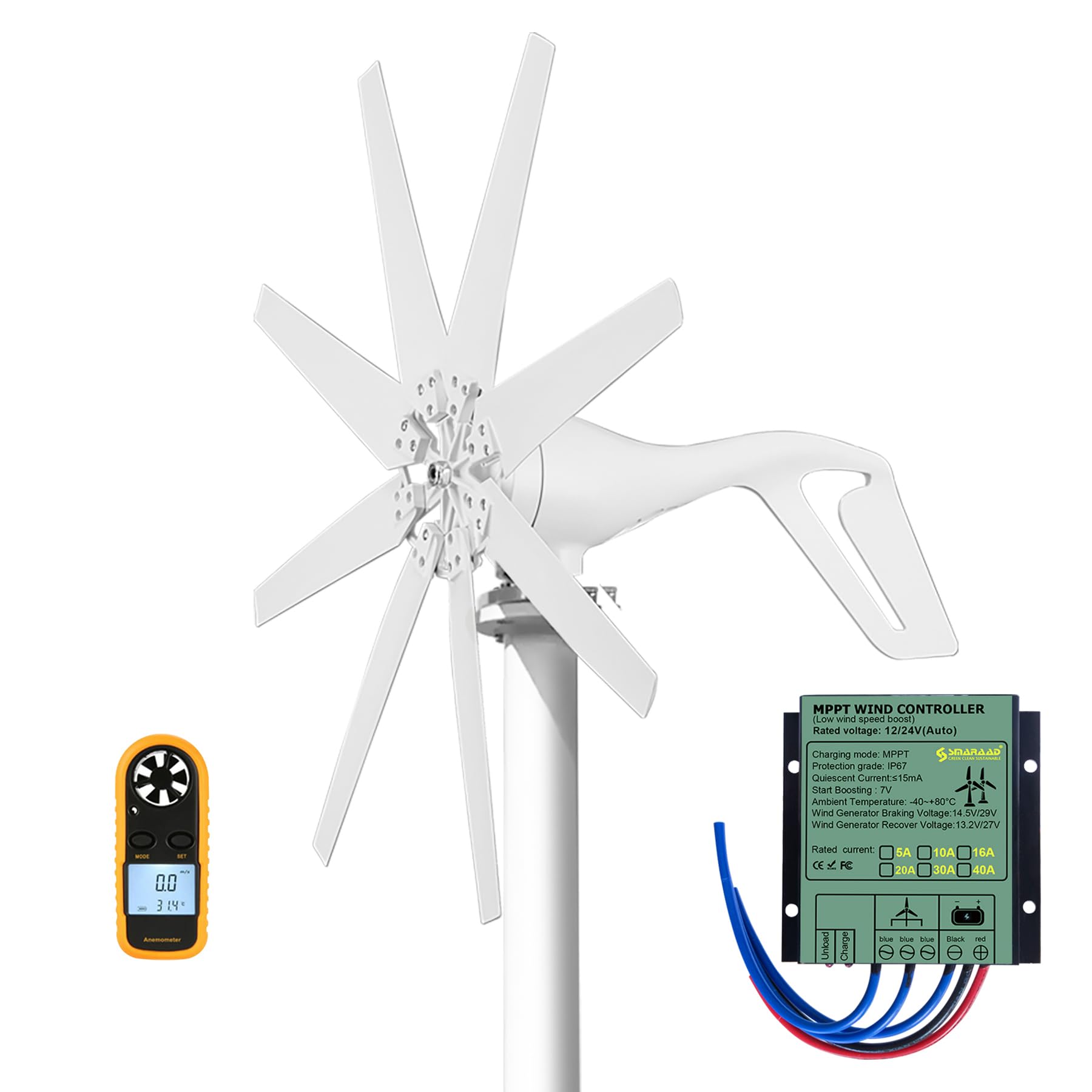 Smaraad 600W 12V Wind Turbine Generator, Wind Generator Kit with Charge Controller, Wind Power Generator for Marine, RV, Home, Windmill Generator Suit for Hybrid Solar Wind System