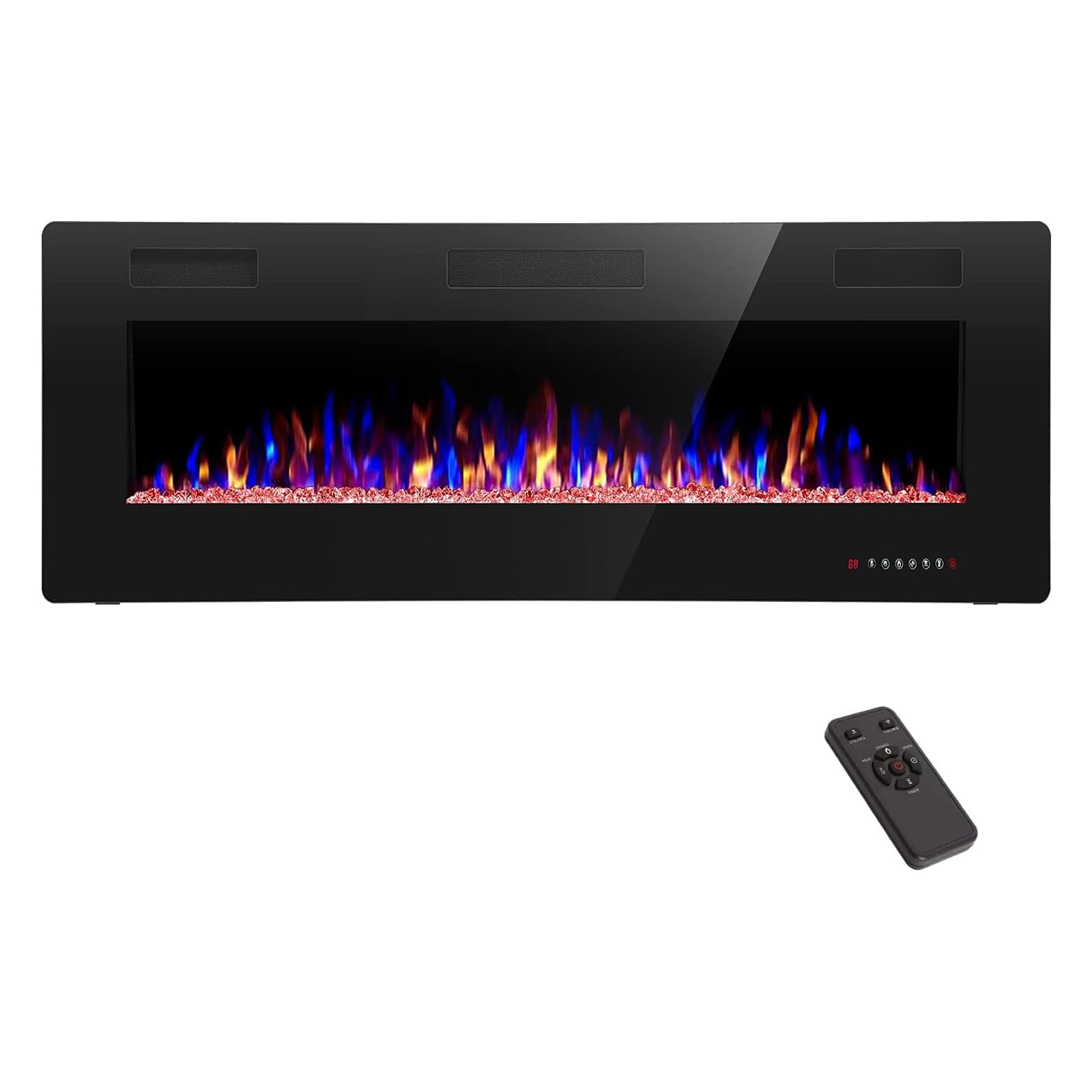 ZAFRO 50” Electronic Fireplace with Control Remote, 750/1500W Heat,12 Flame and Crystal Colors, Electronic Fireplace Heater with overheating Protection, Below 45 dB