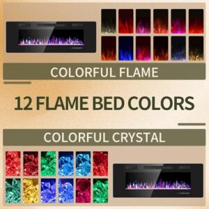 ZAFRO 50” Electronic Fireplace with Control Remote, 750/1500W Heat,12 Flame and Crystal Colors, Electronic Fireplace Heater with overheating Protection, Below 45 dB