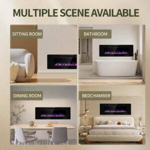 ZAFRO 50” Electronic Fireplace with Control Remote, 750/1500W Heat,12 Flame and Crystal Colors, Electronic Fireplace Heater with overheating Protection, Below 45 dB