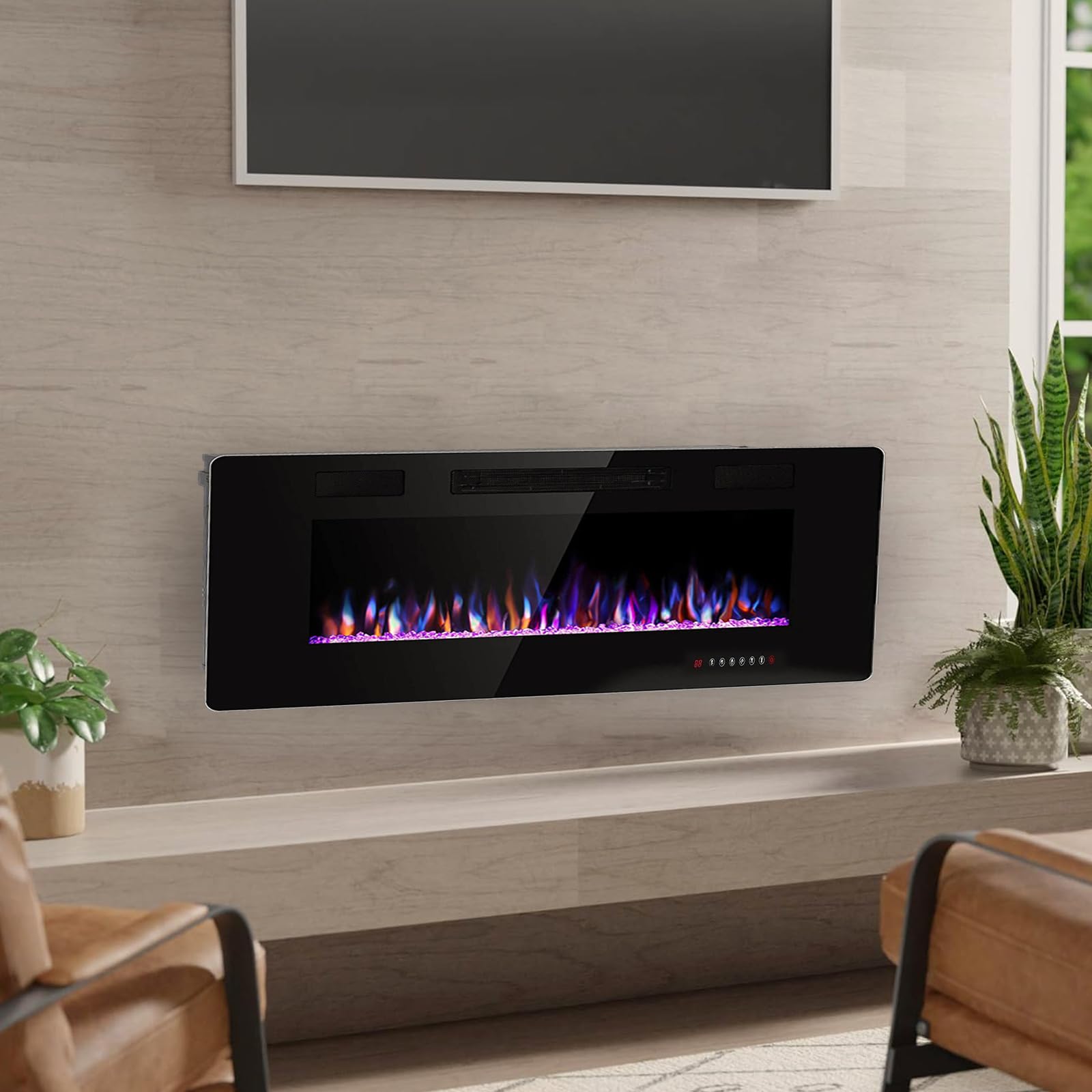 ZAFRO 50” Electronic Fireplace with Control Remote, 750/1500W Heat,12 Flame and Crystal Colors, Electronic Fireplace Heater with overheating Protection, Below 45 dB