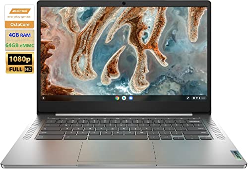 Lenovo Slim 3 Chromebook 14" FHD Touchscreen Laptop for Business, Student, MediaTek Kompanio 520, 4GB Memory 128GB Storage(64GB eMMC+64GB Card), Bluetooth, Wi-Fi, Chrome OS, Abyss Blue, W/GaLiMu