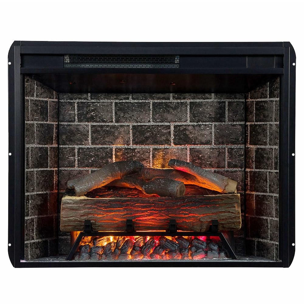 Modern Ember Uptown 28" Smart Electric Fireplace Insert with Remote Control, Compatible with Alexa and Google Assistant - 1,000 Sq Ft Electric Heater with Realistic Flames and Log Set