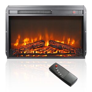 tzou 26 inch electric fireplace insert with realistic logs flames thin electric fireplace with overheating protection antique black